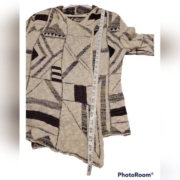 Buckle Knitted Open Front Drape Cardigan Sweater Off White Multi L - Picture 6 of 10